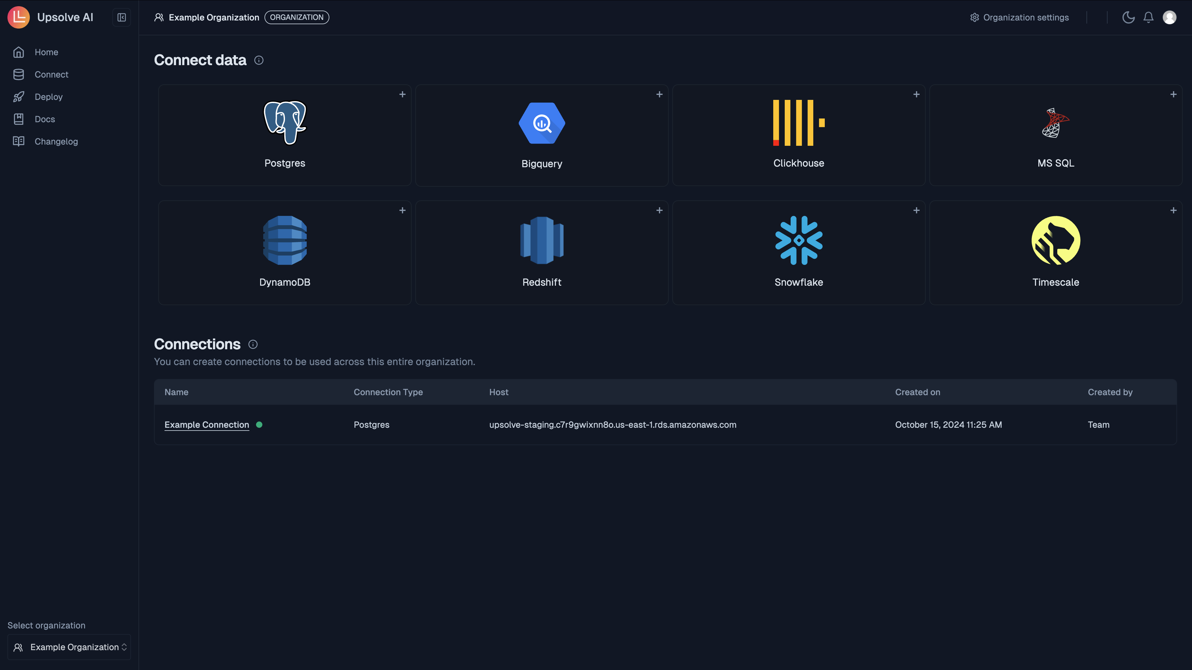 Upsolve Integration With SQL based Databases like Postgres, Snowflake or BigQuery