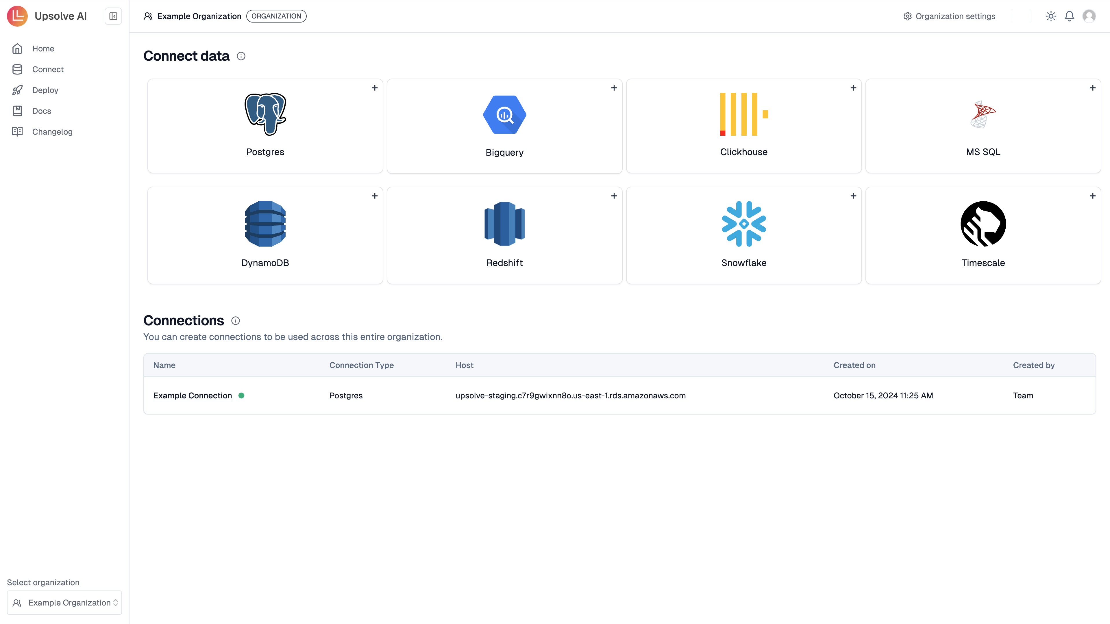 Upsolve Integration With SQL based Databases like Postgres, Snowflake or BigQuery