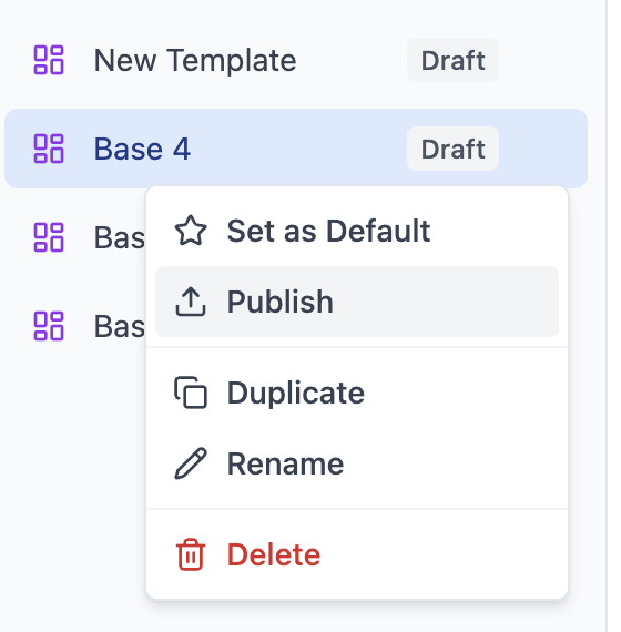 Publish button on template