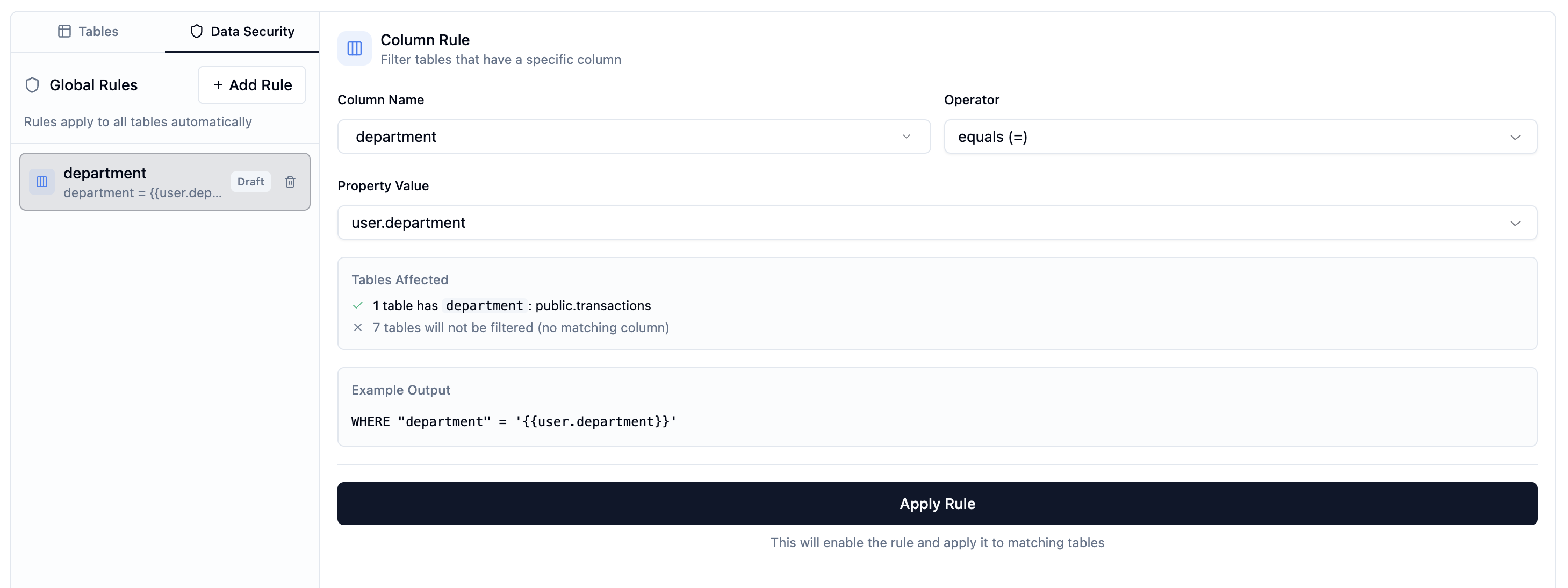 RLS filtering data by user