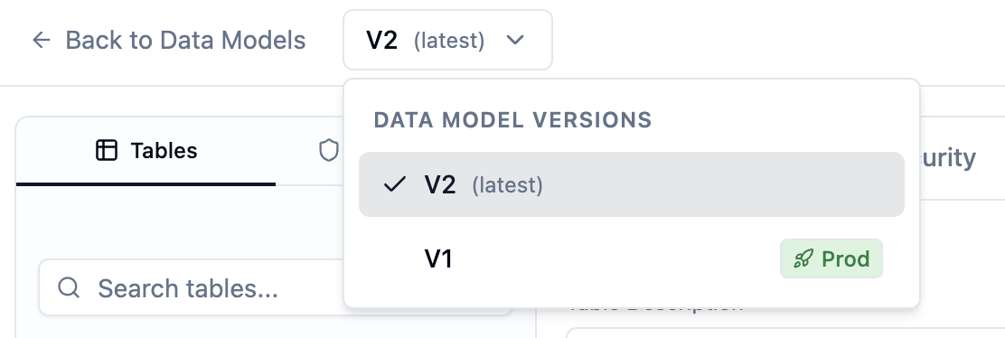 Data model versions list