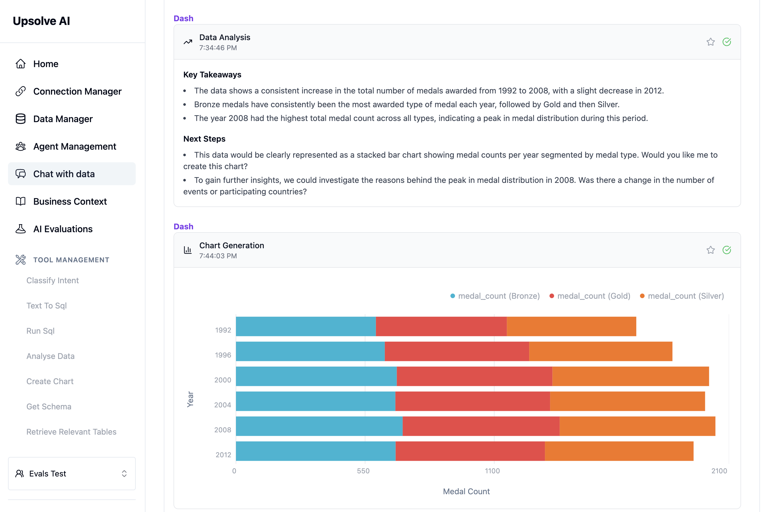 Main dashboard showing data catalog, chat interface, and golden assets