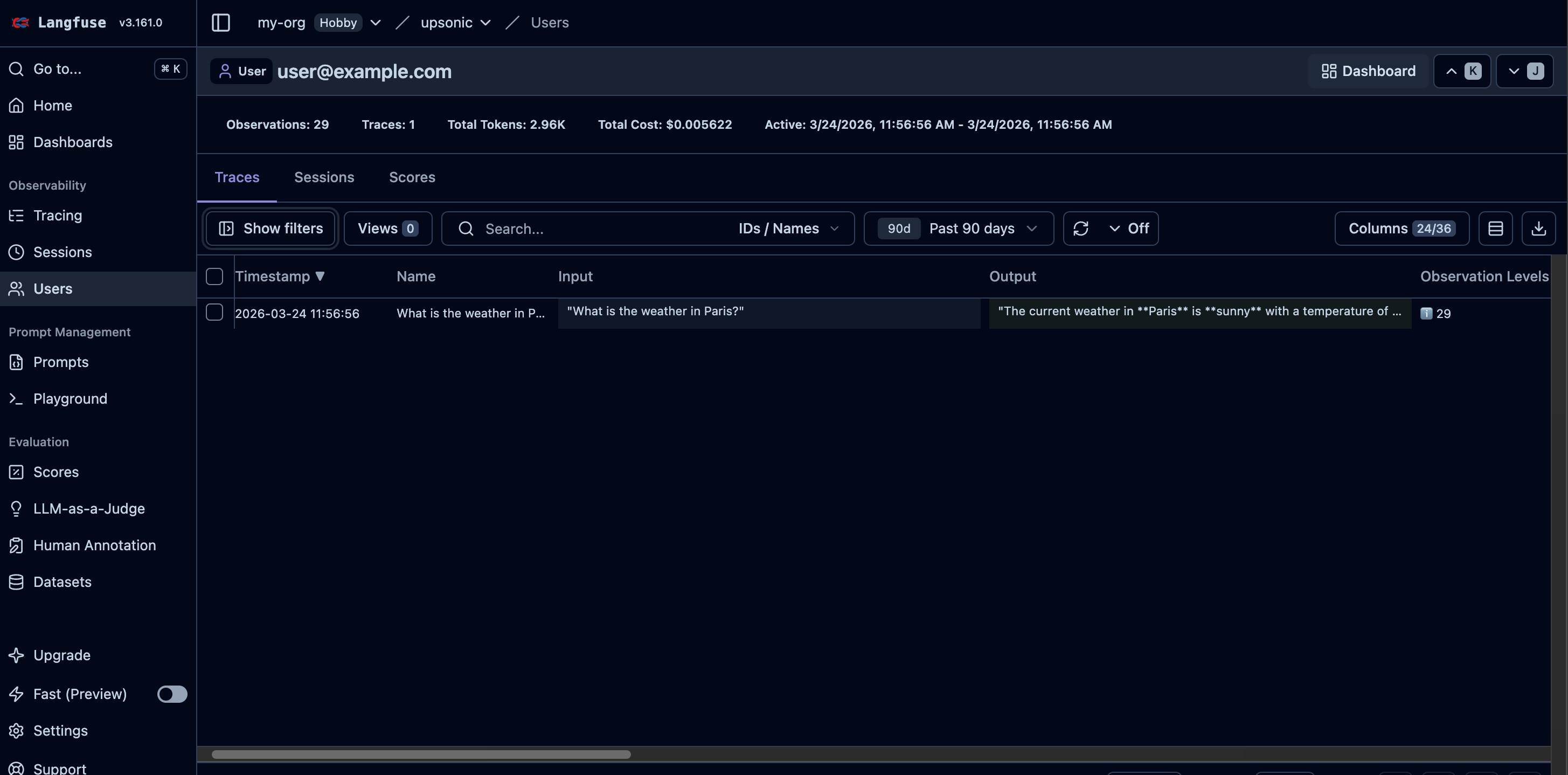 Langfuse user ID tracking on traces