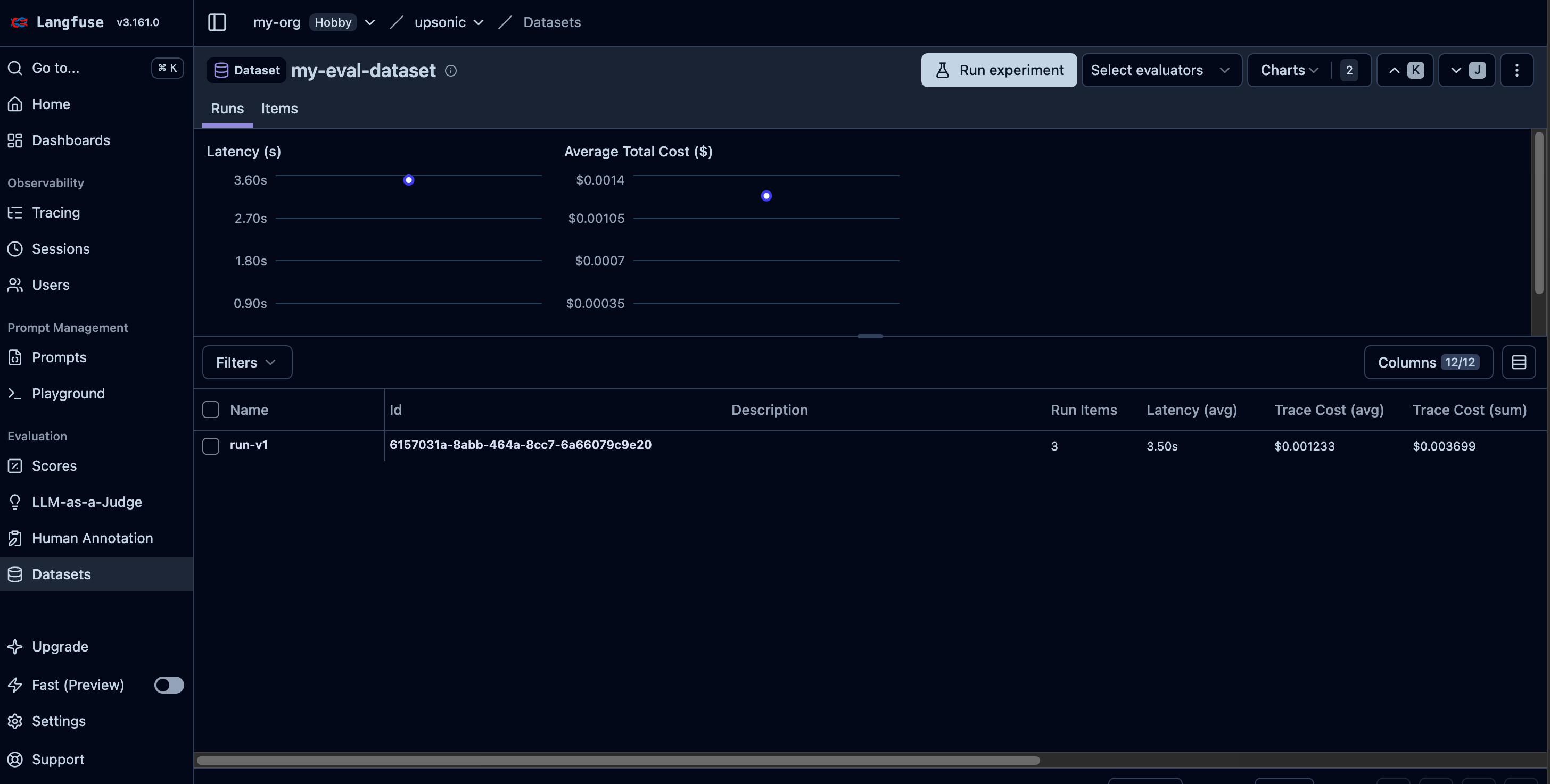 Langfuse dataset run linked to traces