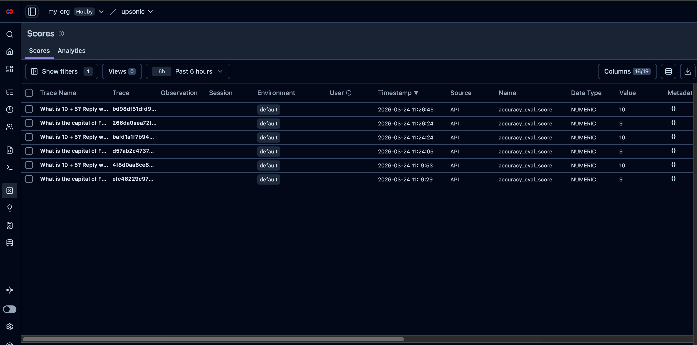 Langfuse trace showing accuracy_eval_score