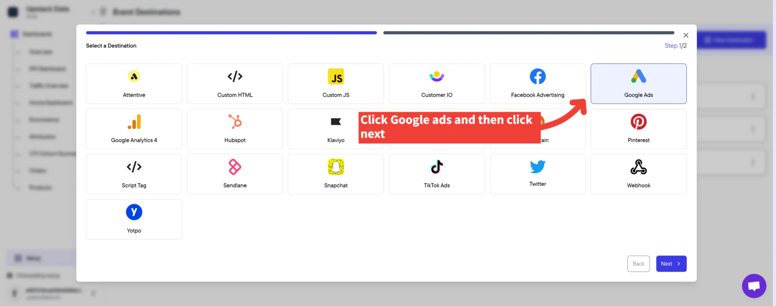 Select Google Ads destinations