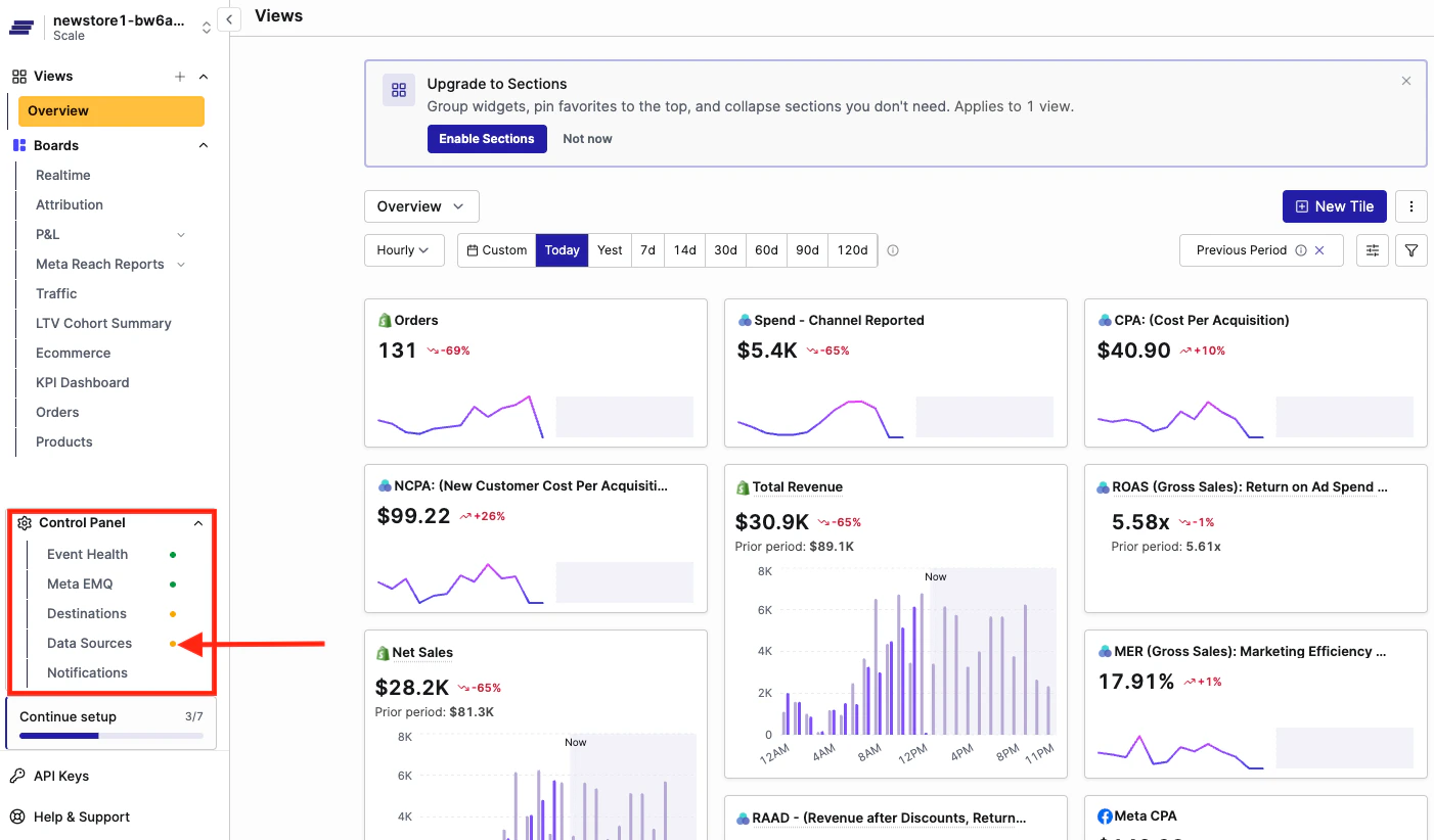 Data Sources page in the Upstack dashboard