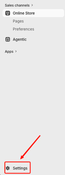 Shopify admin Settings, Apps page