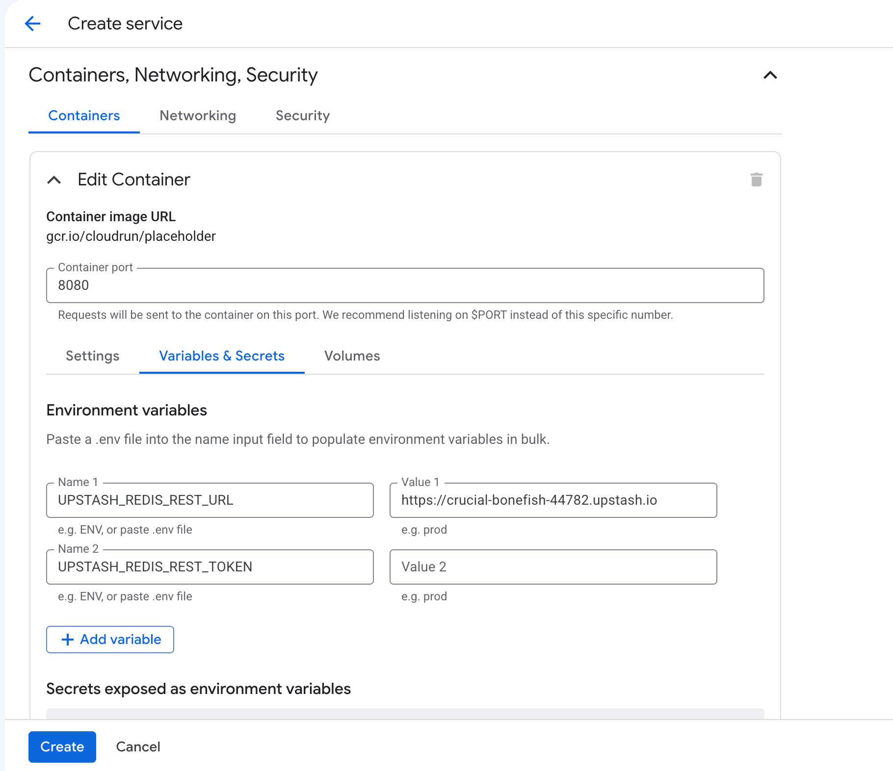 Redis environment variables in Google Cloud Run