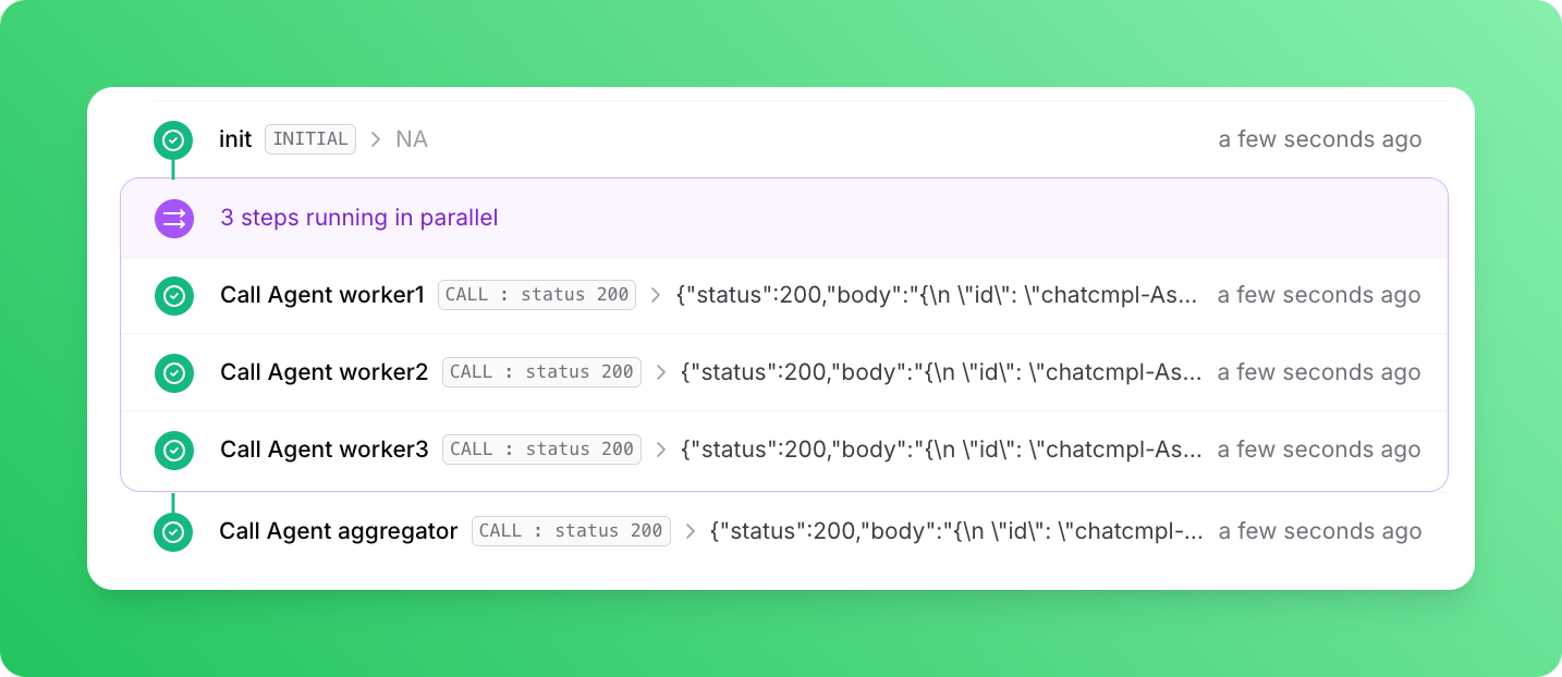 Parallel agent workflow logs