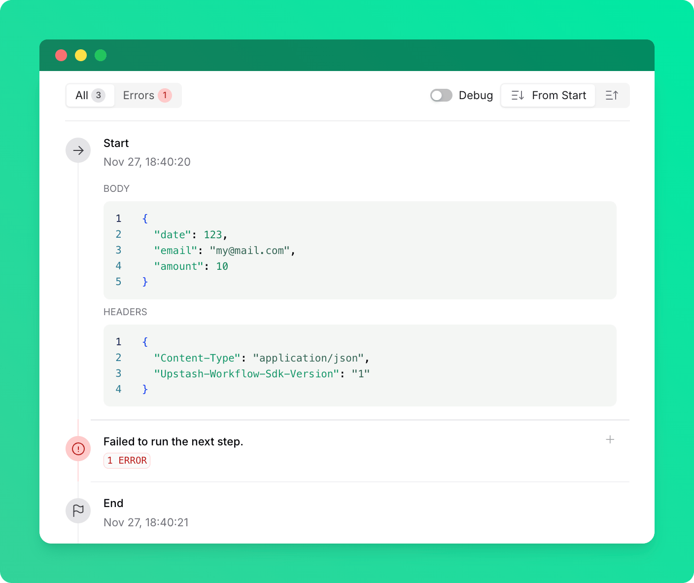 Log for a request to a non-Workflow endpoint