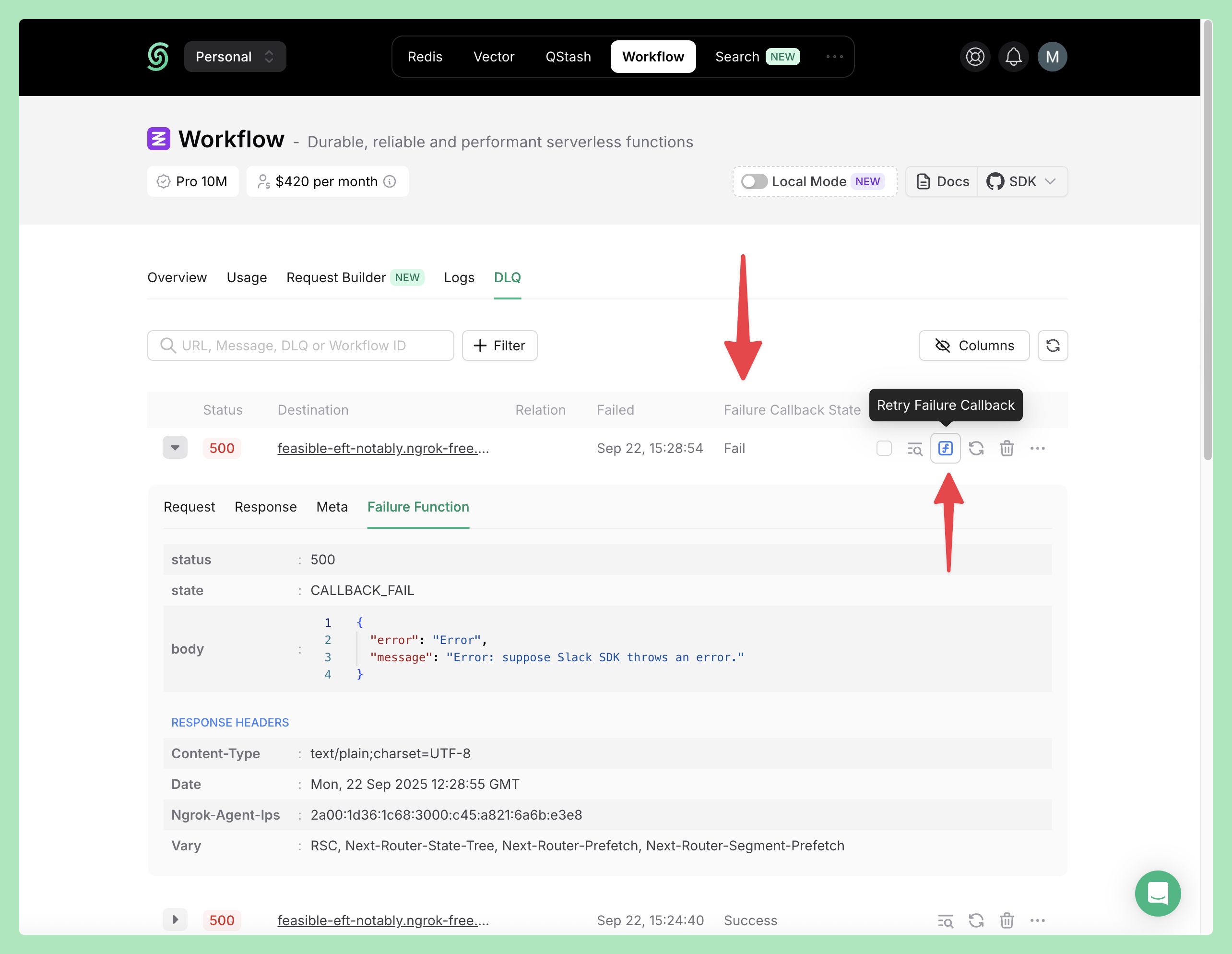 Retry a failed workflow callback