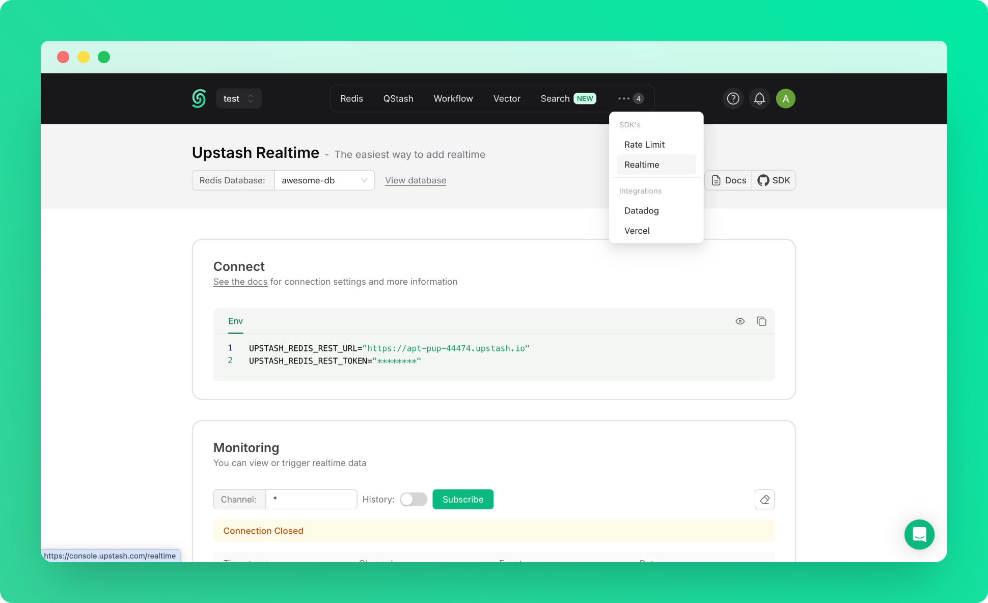 Realtime database metrics in the Upstash Console