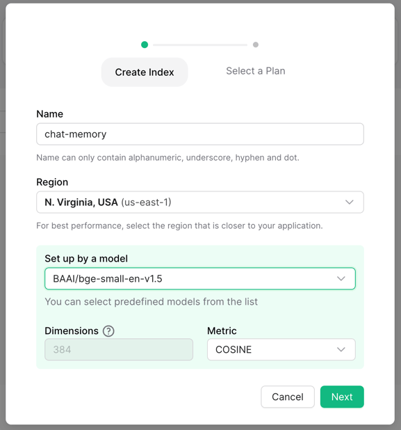 Create a Vector index with an embedding model