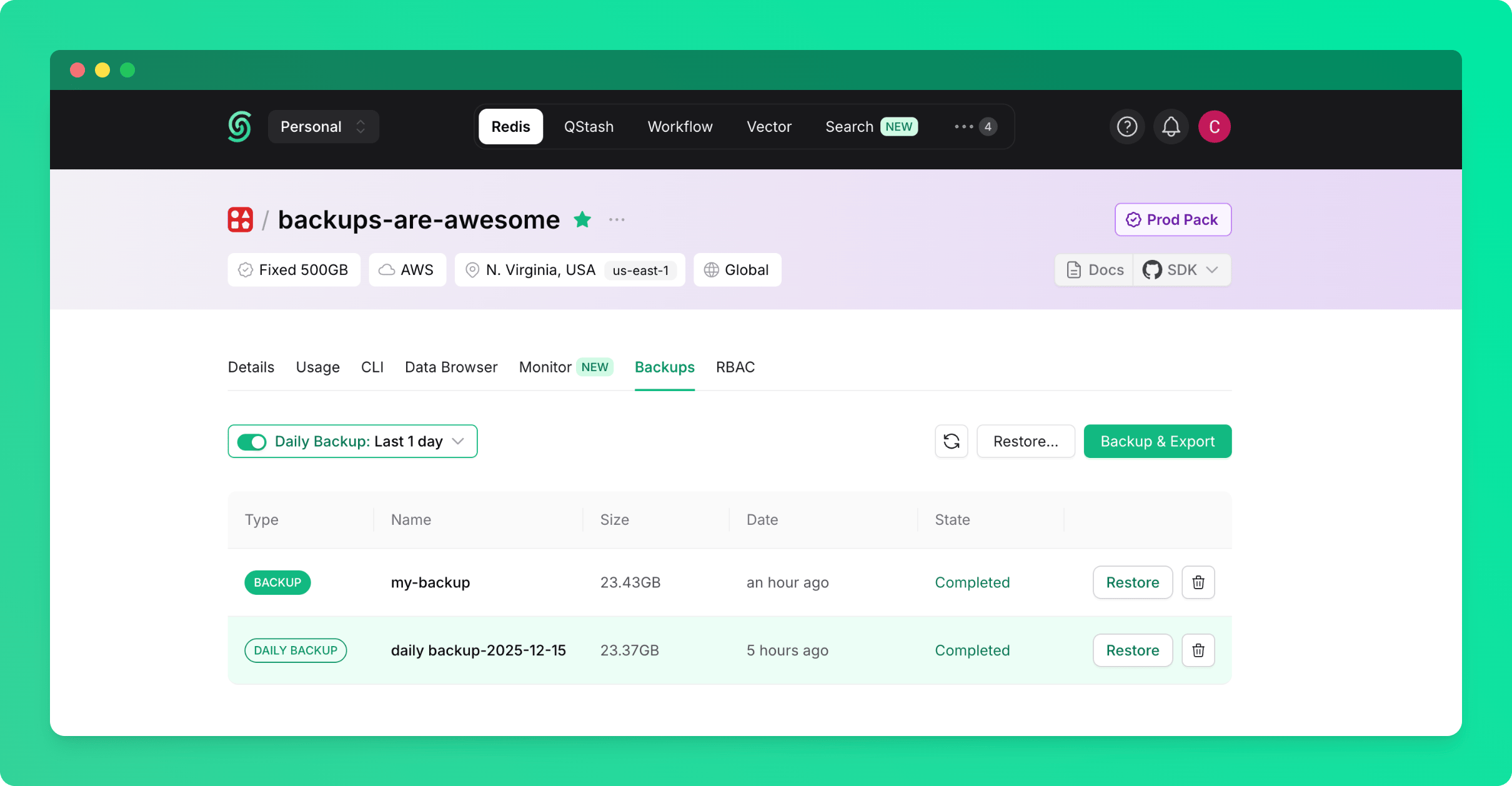 Enable daily Redis backups
