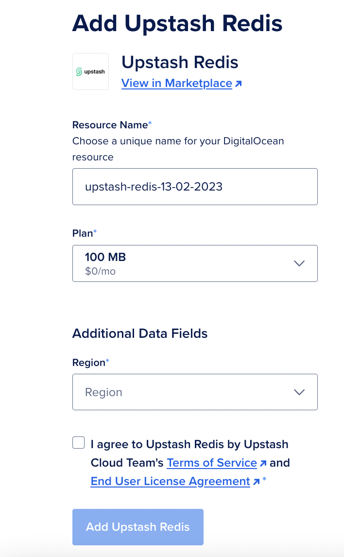 Create an Upstash Redis database in DigitalOcean