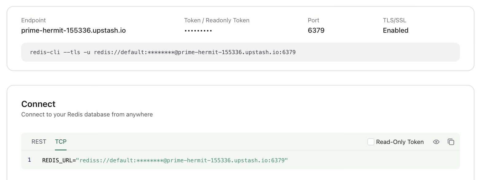 effect-mq with Upstash Redis: Console TCP URL