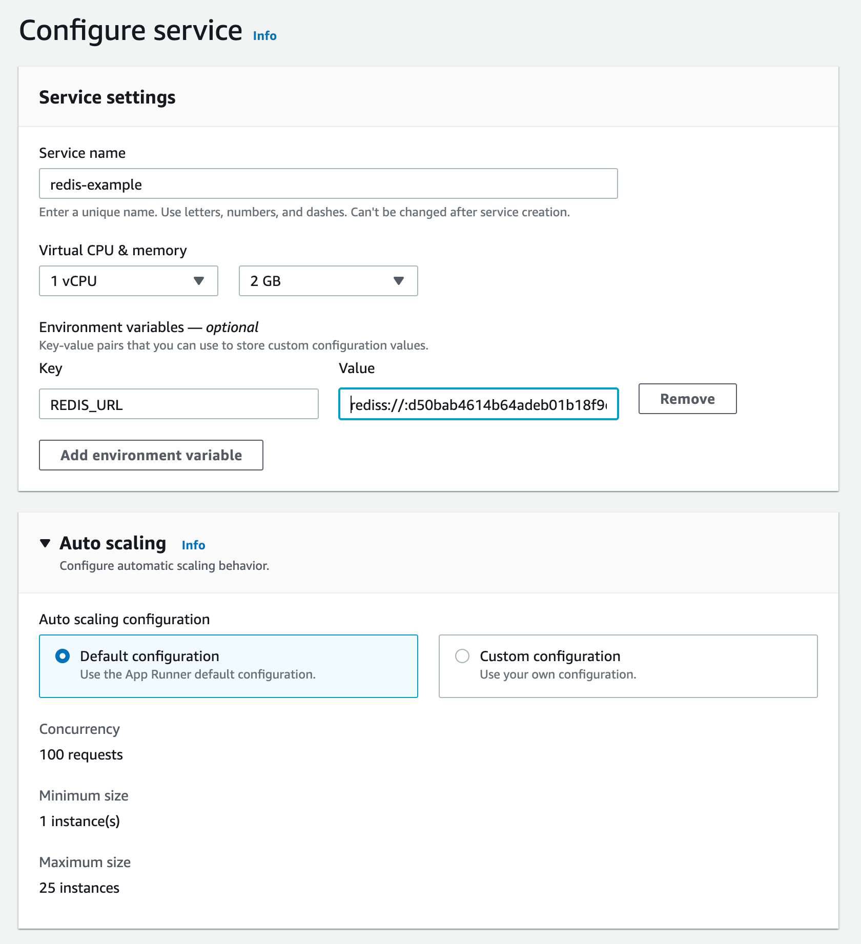 AWS App Runner service configuration