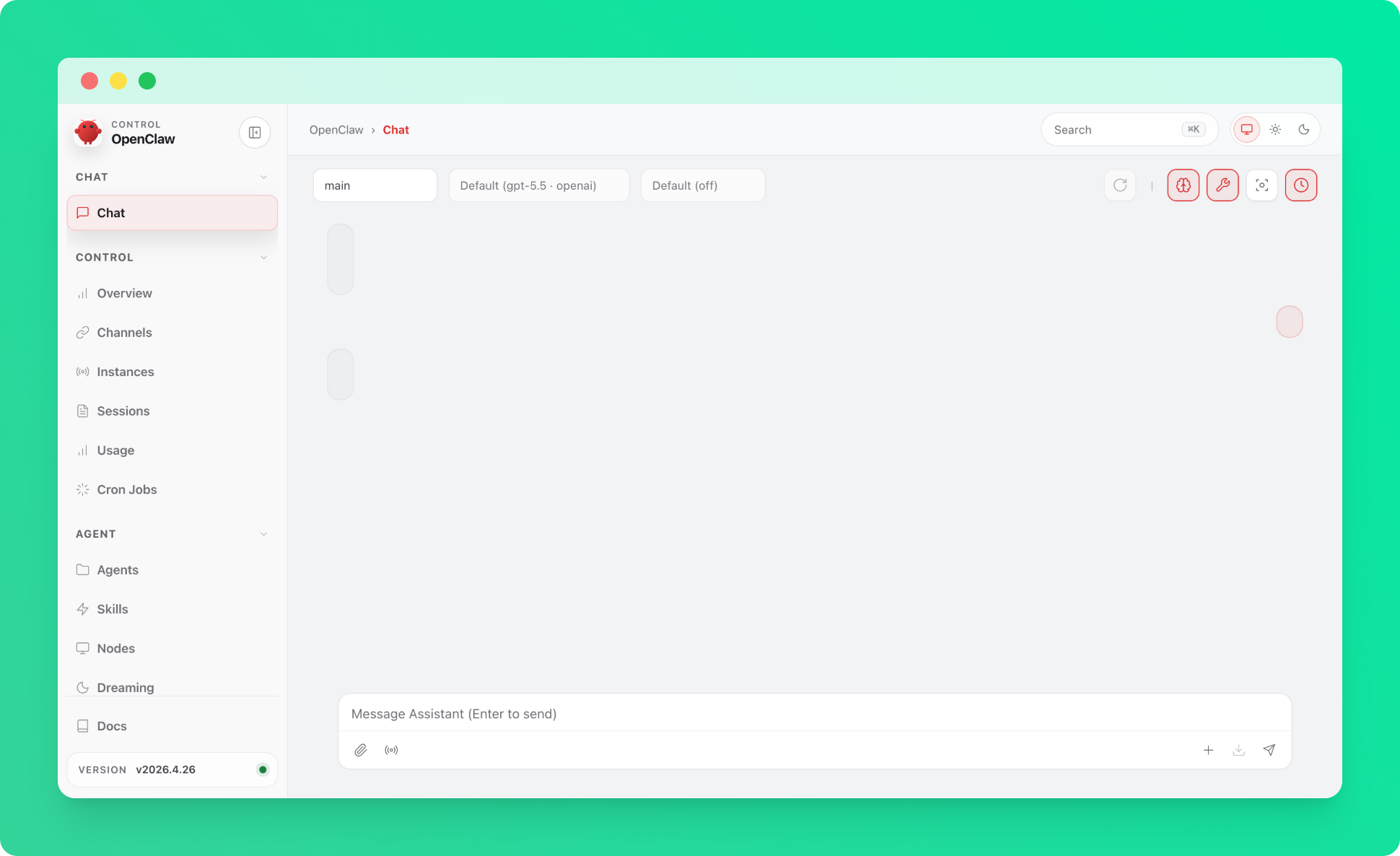 OpenClaw dashboard running on an Upstash Box
