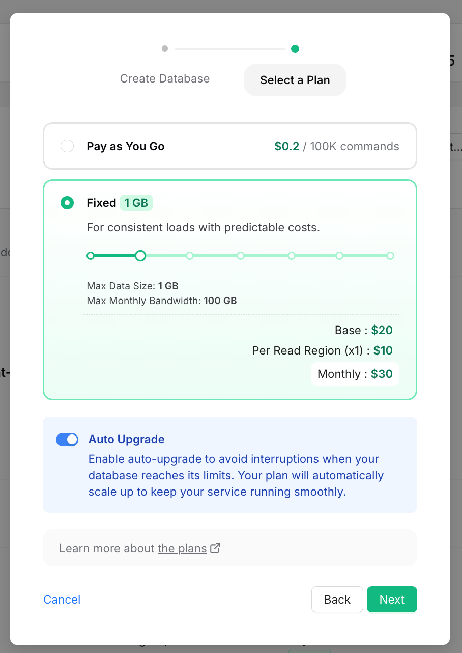 Enable Auto Upgrade when creating a Redis database