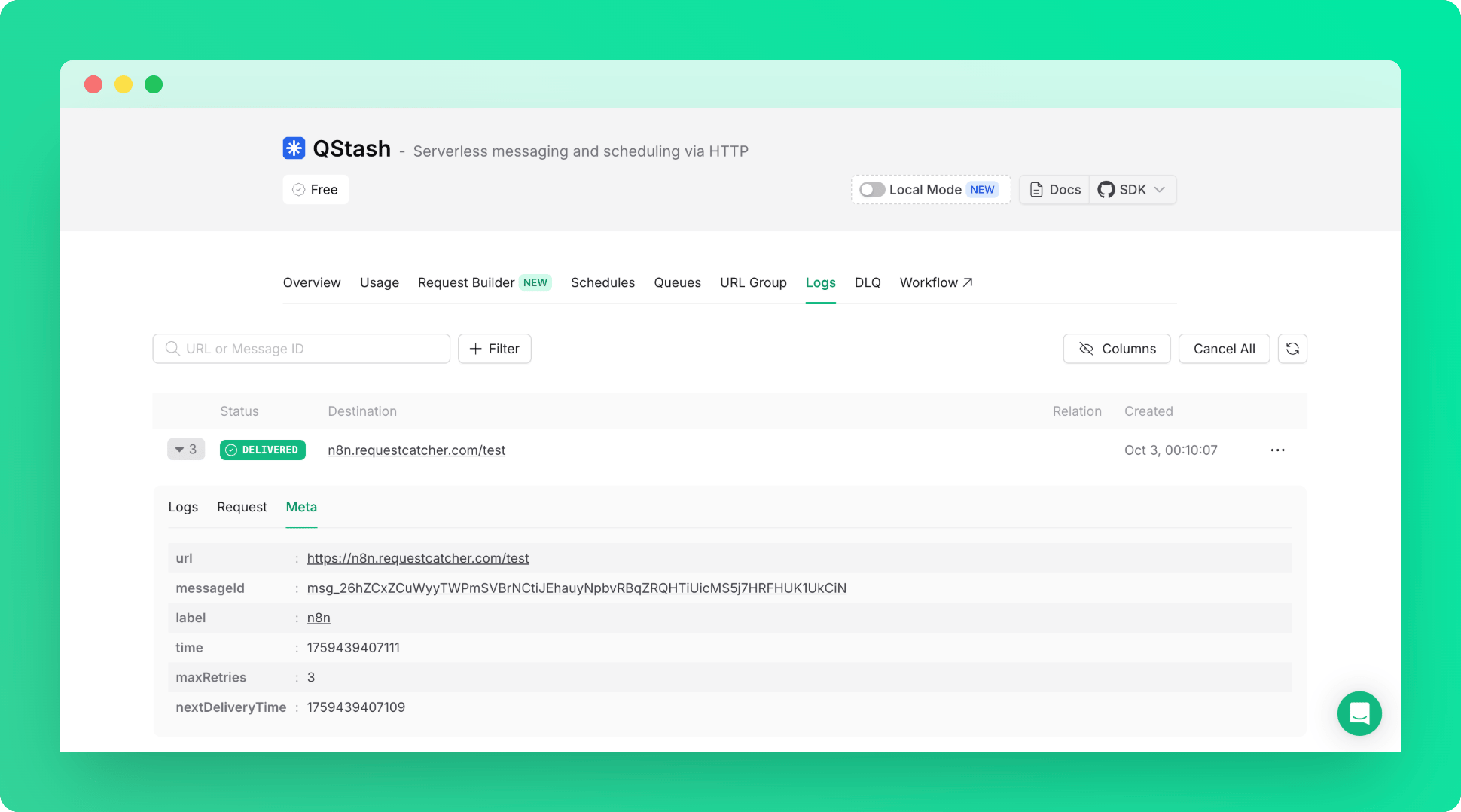 n8n with QStash: QStash logs