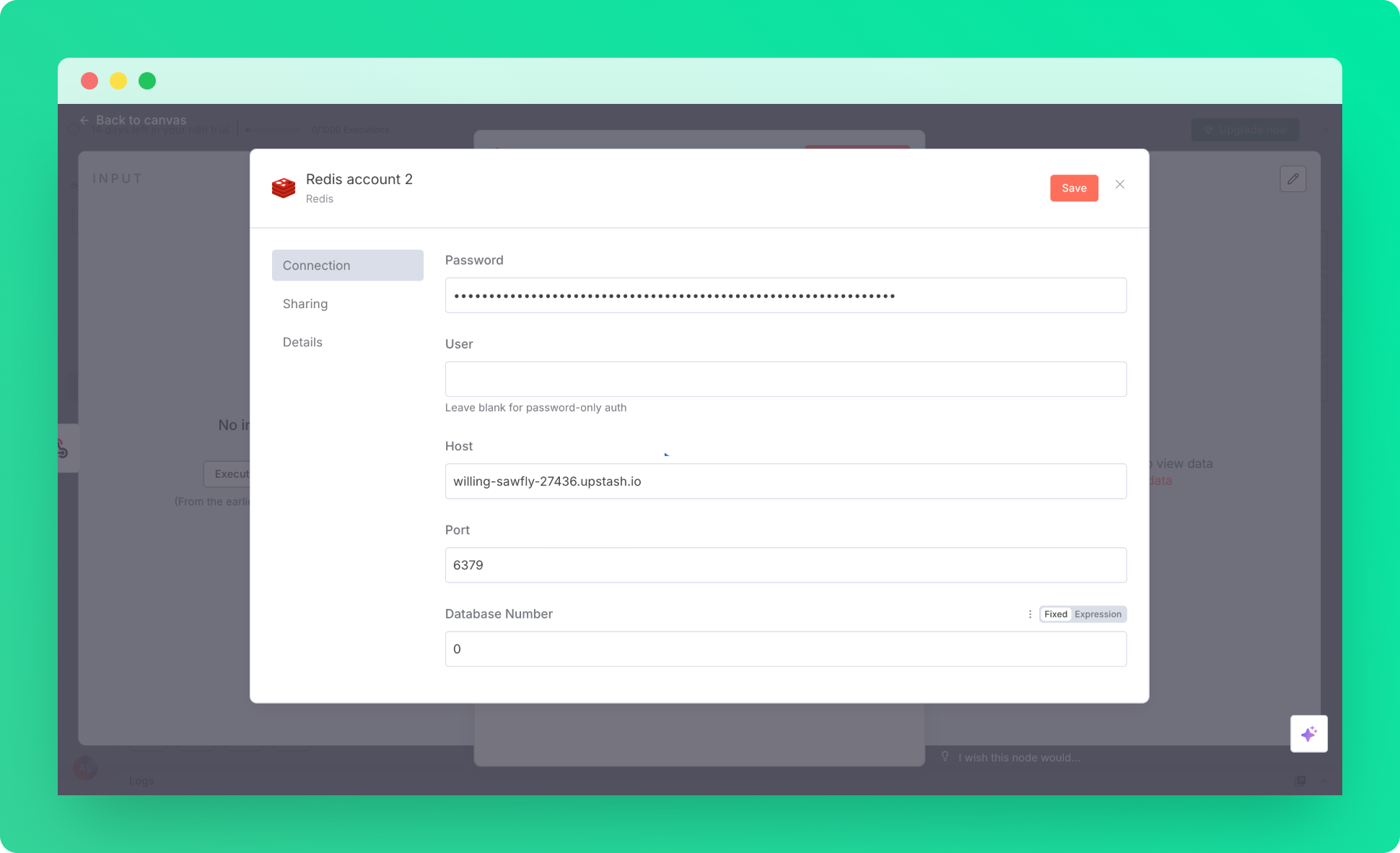Configure Redis credentials in n8n