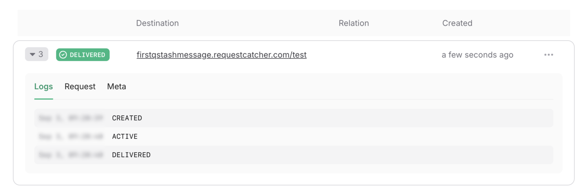 QStash message log in the Upstash Console