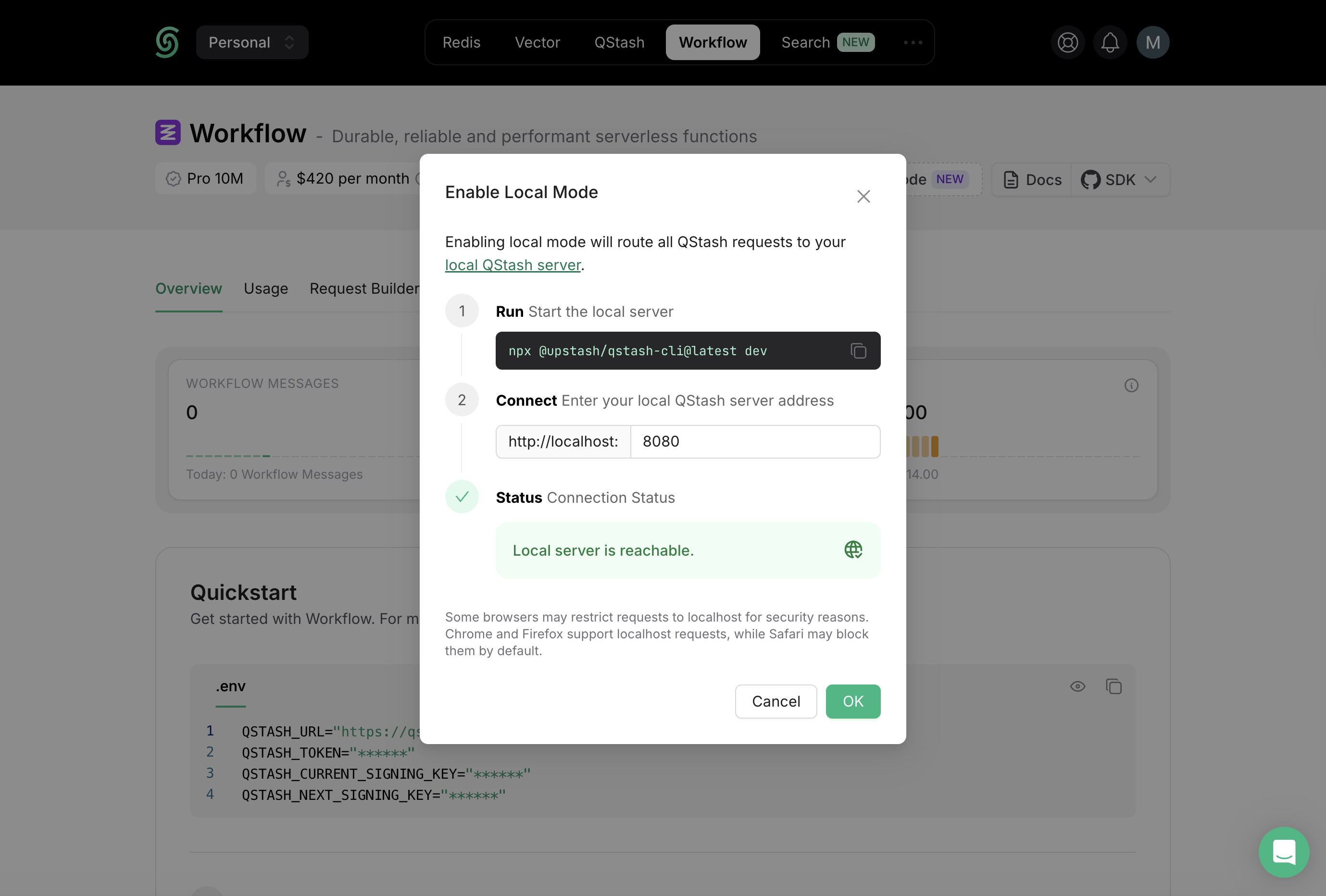 Enable local mode on dashboard