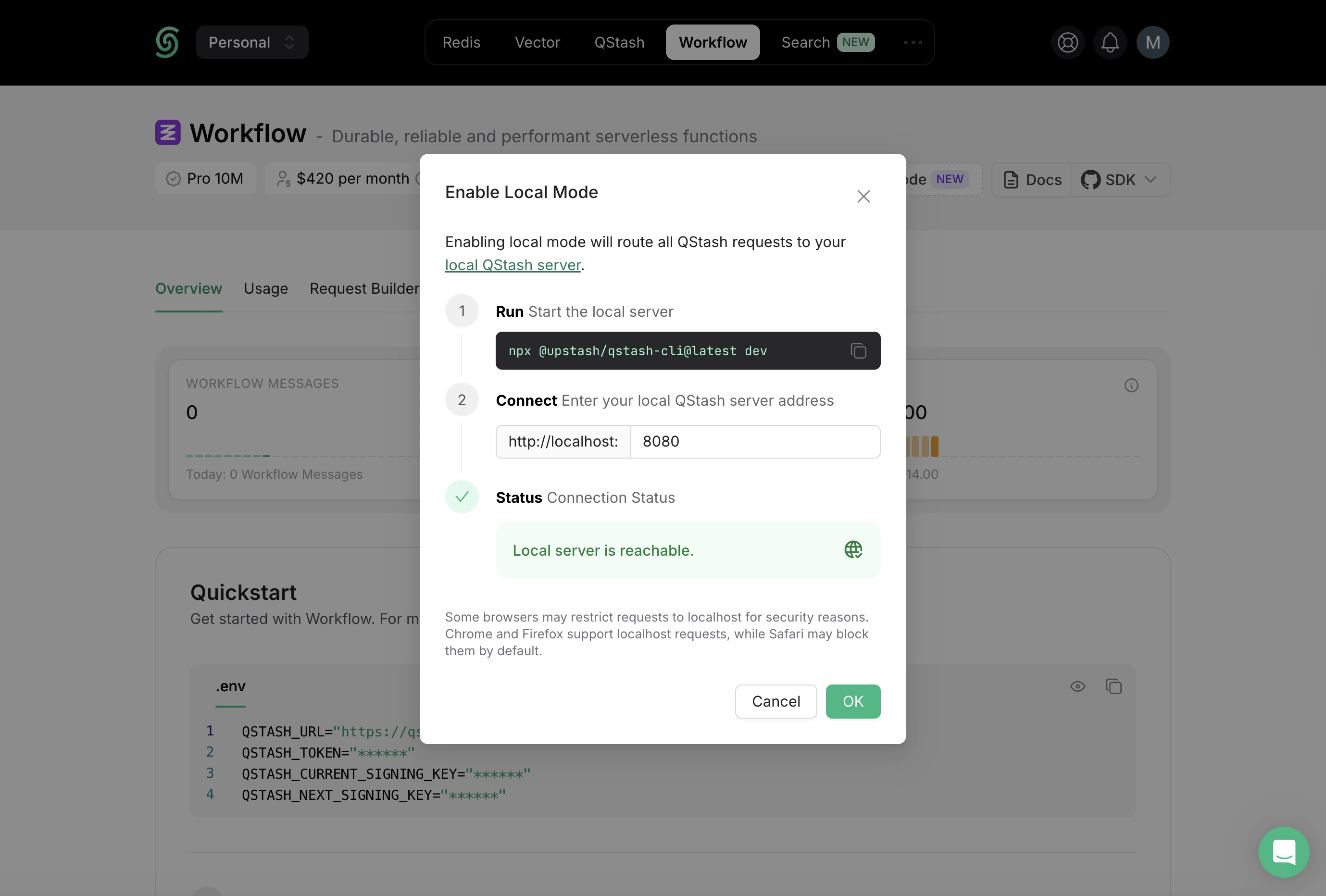 Enable local mode on dashboard