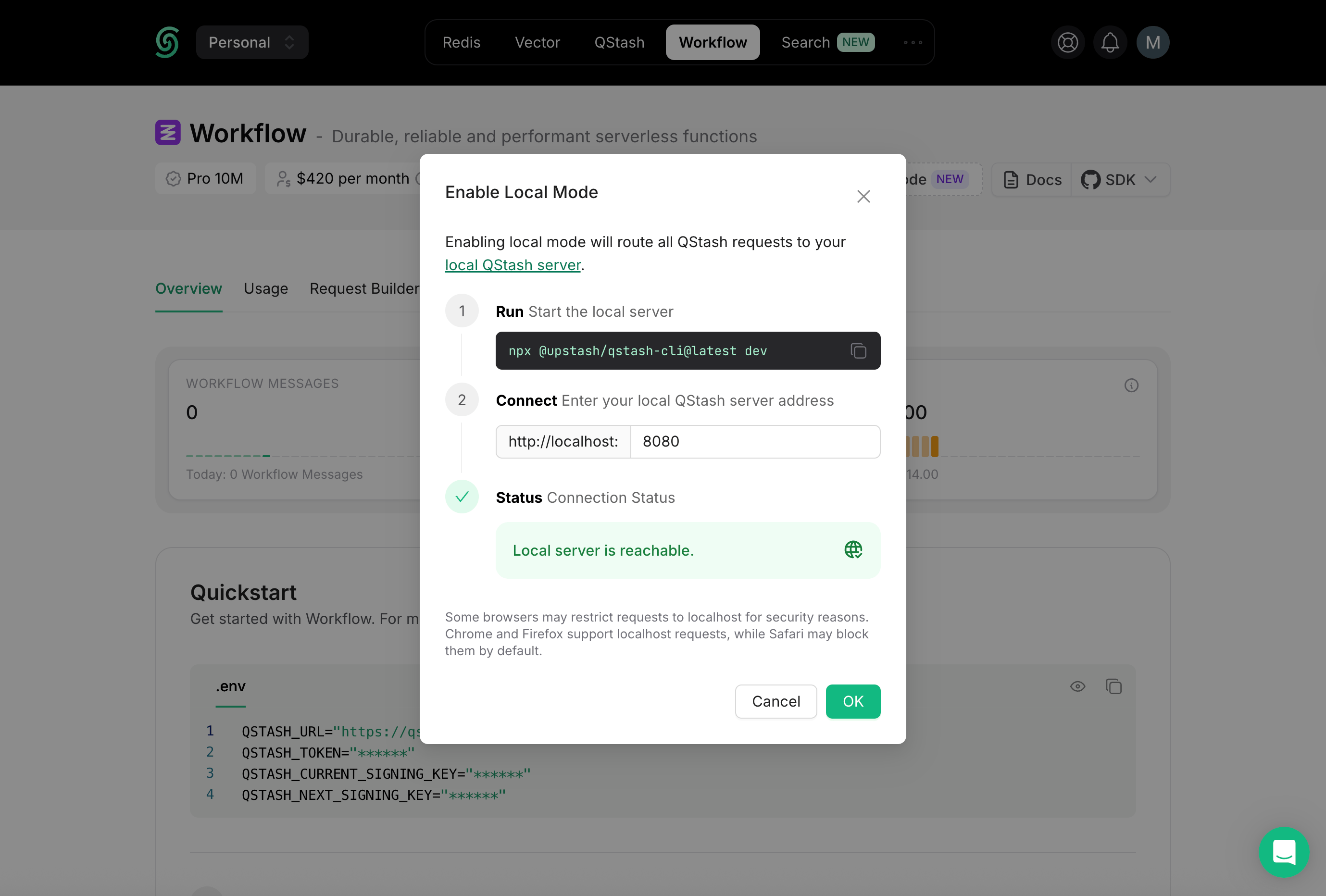 Enable local mode on dashboard