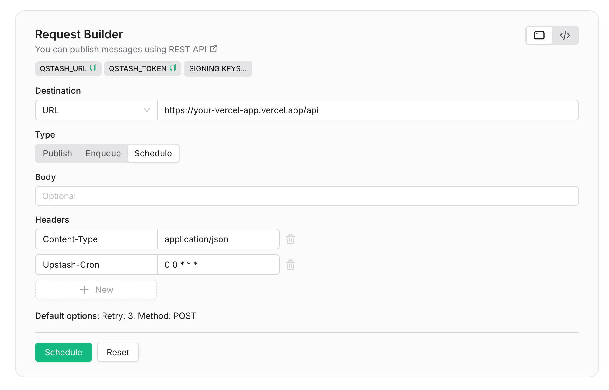 QStash console scheduling