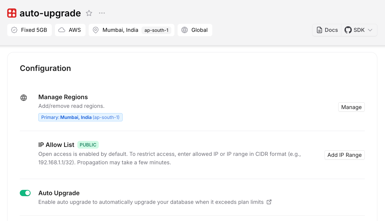 Manage Auto Upgrade in the Upstash Console