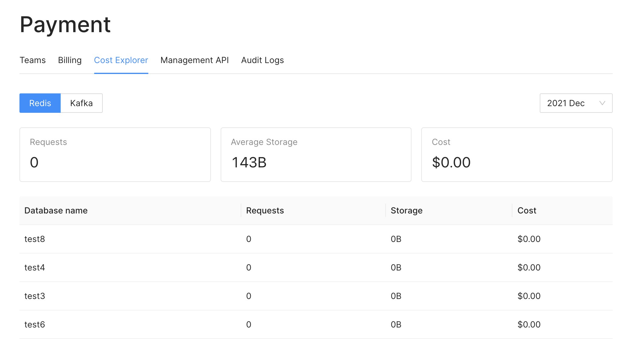 Monthly costs in the Upstash Cost Explorer