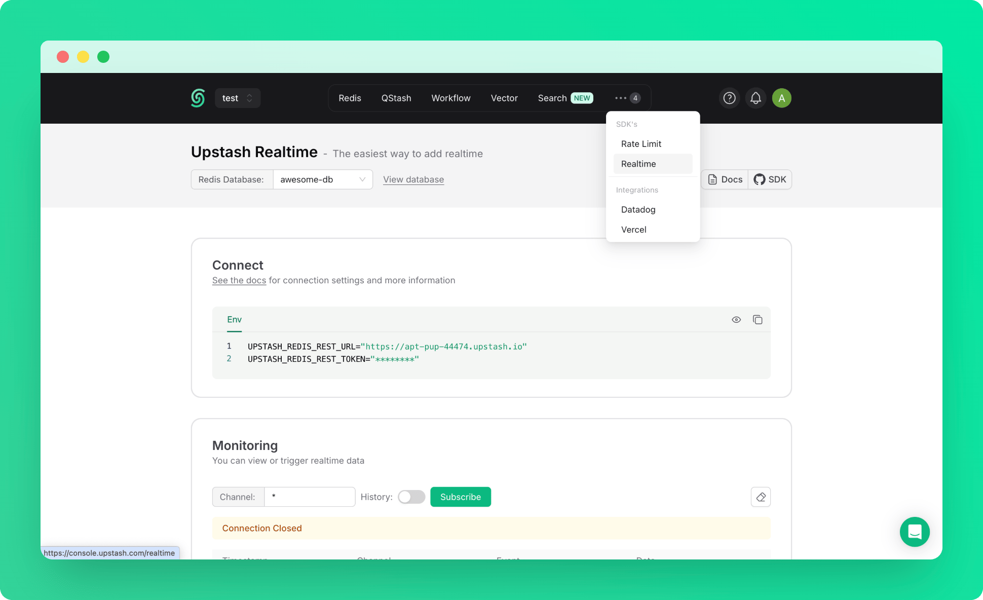 Realtime database metrics in the Upstash Console