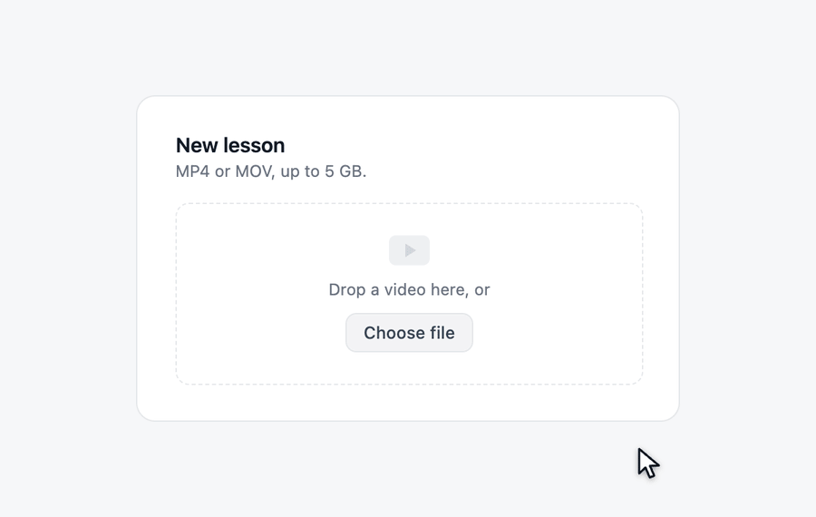 Pick a 1.2 GB video, watch four parts upload at once, pause and resume, close the tab and pick the same file to continue from the parts that landed, then play it back