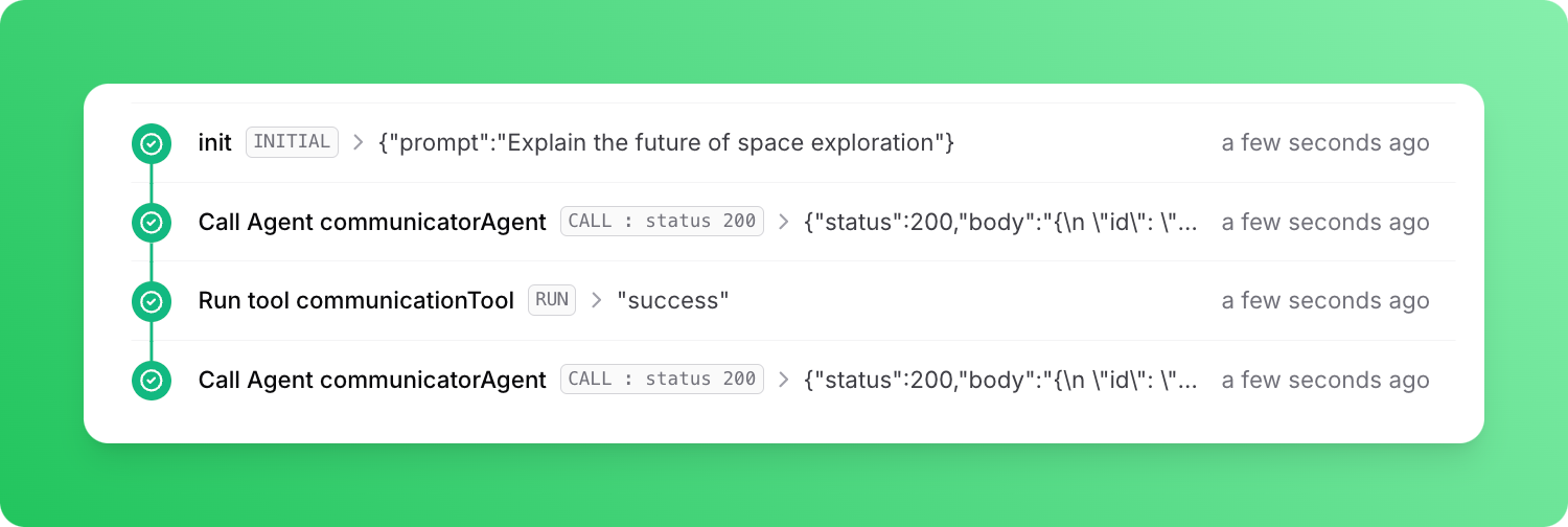 First agent workflow run logs