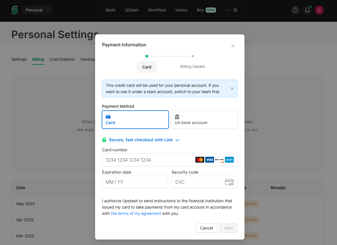 Add a Payment Method: Credit card form