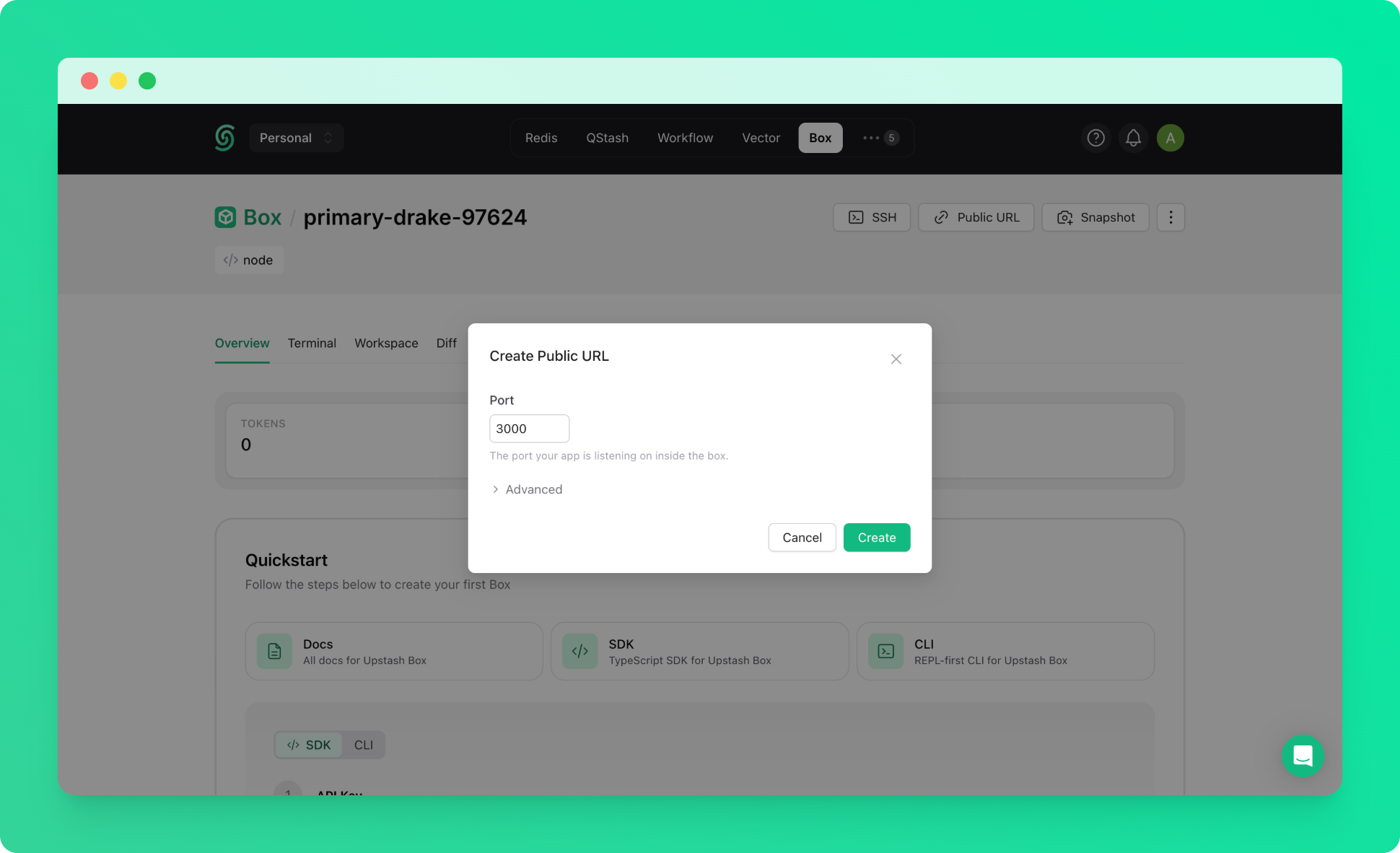 Public preview URL for a Box port