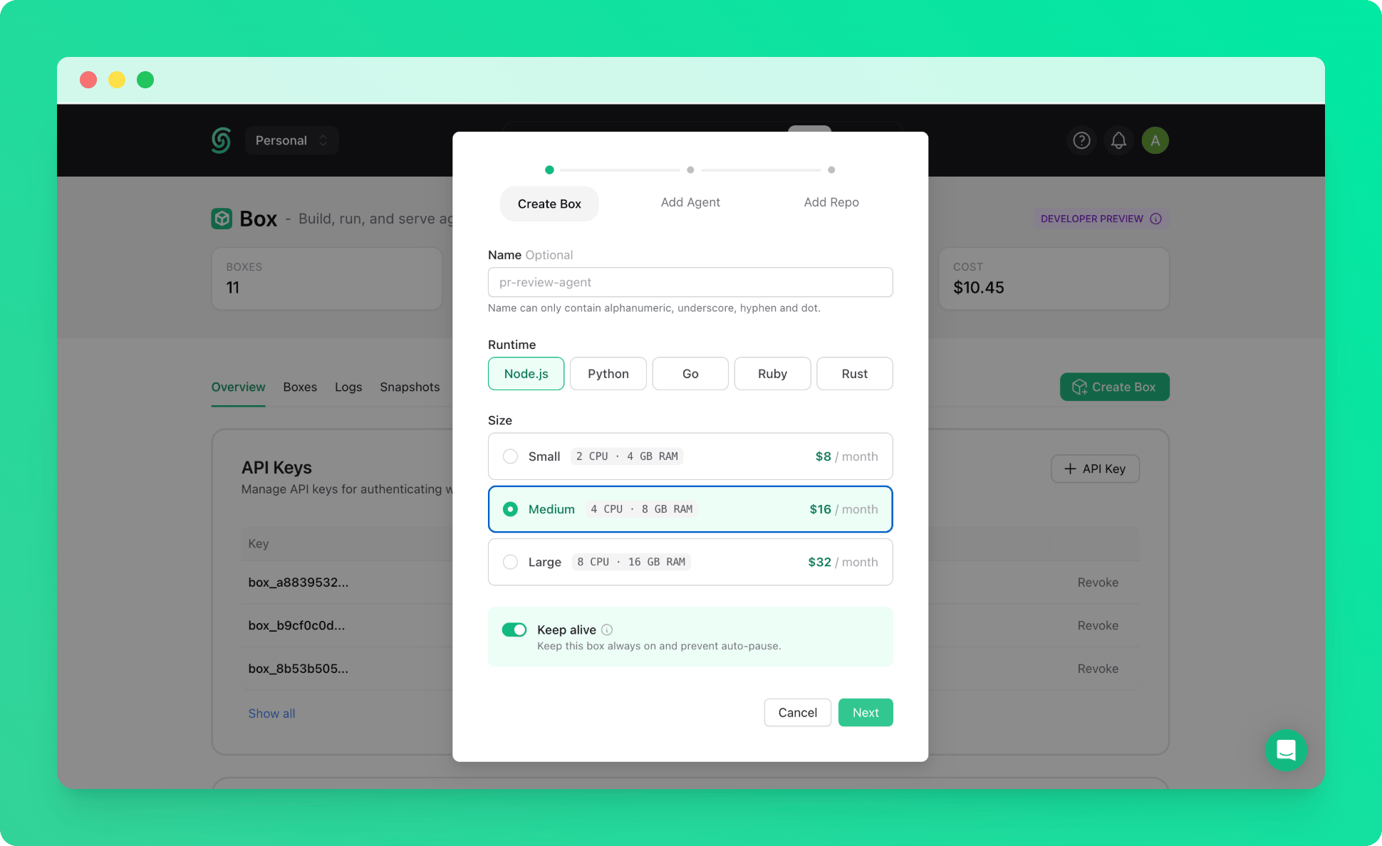 Create a Box for Hermes