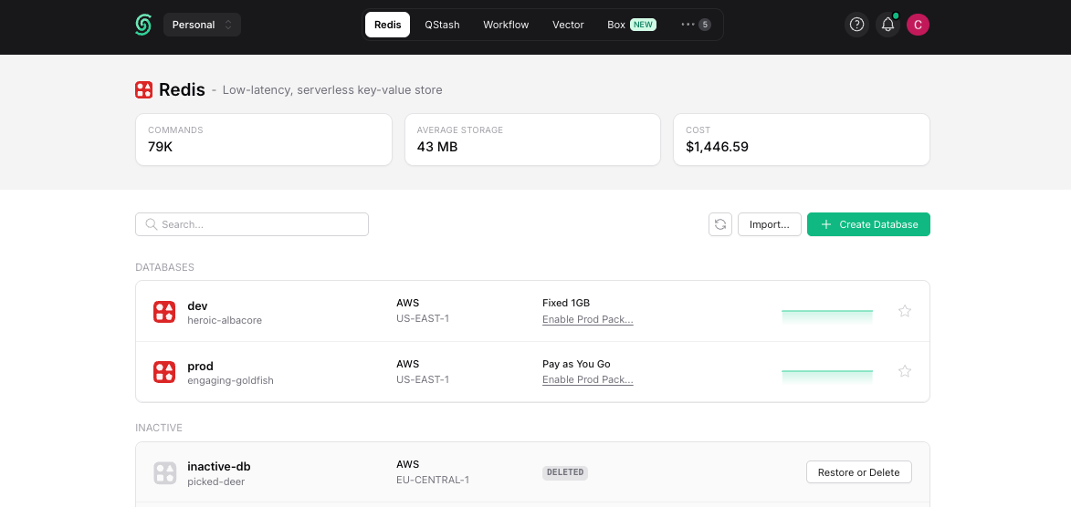 Select a Redis database to view its metrics