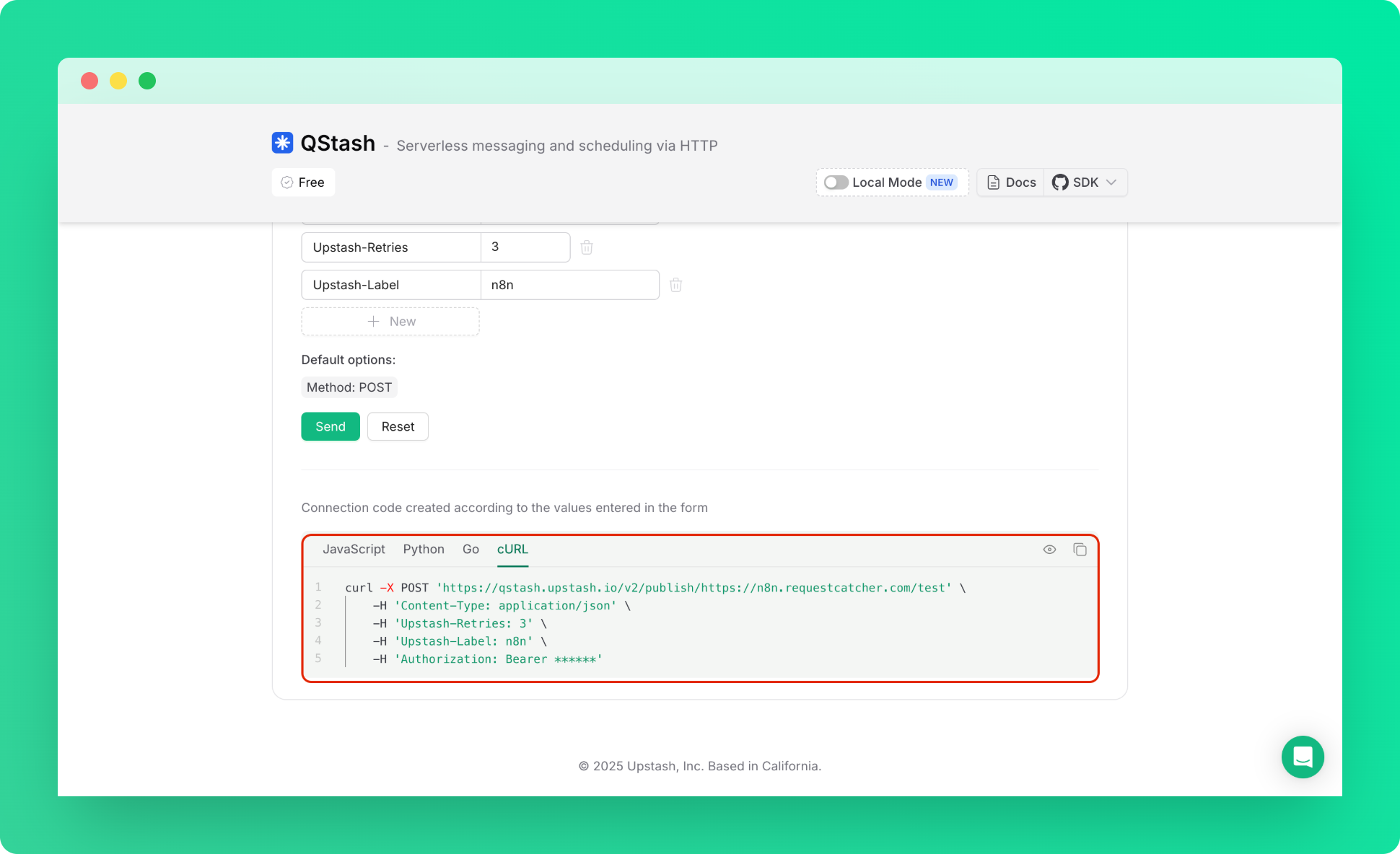 n8n with QStash: QStash curl