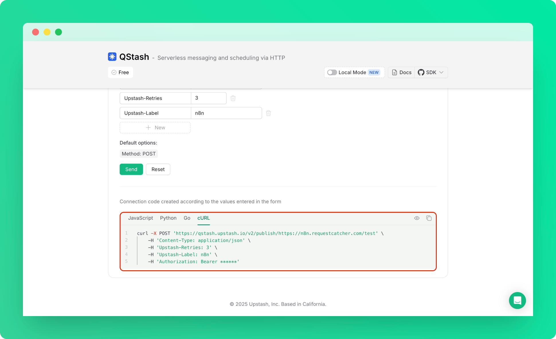 n8n with QStash: QStash curl