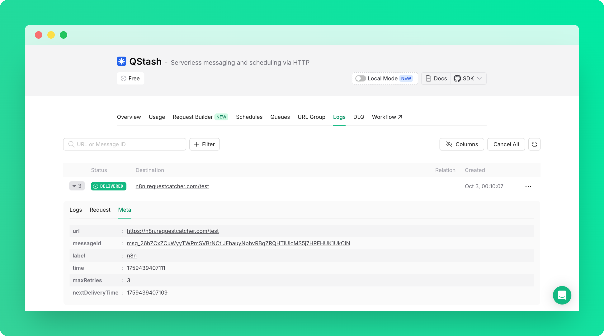 n8n with QStash: QStash logs