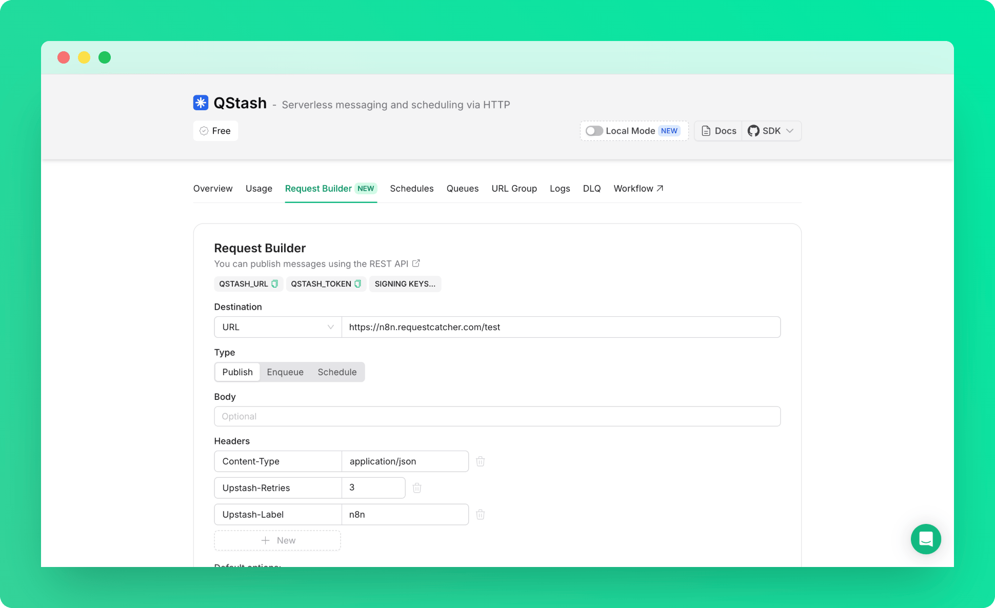 n8n with QStash: QStash request builder