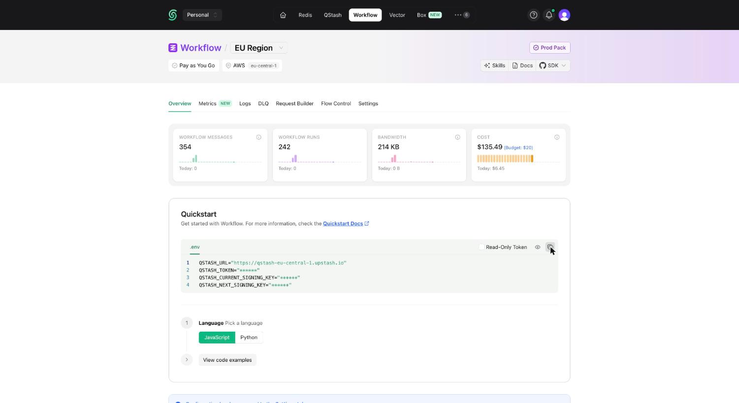 QStash environment variables in the Upstash Console