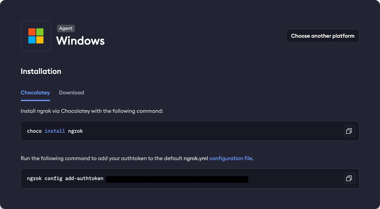 Configure an ngrok tunnel on Windows
