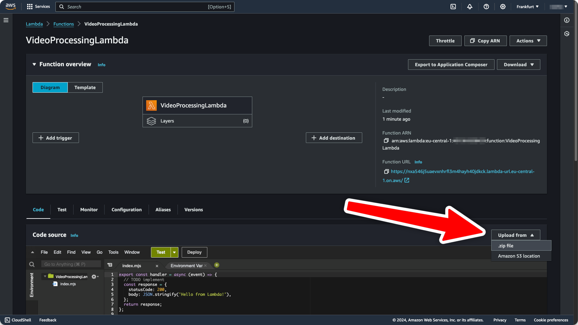 Upload the Lambda deployment package