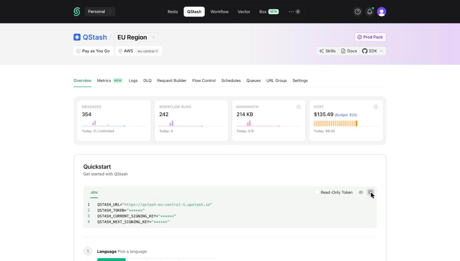 QStash environment variables in the Upstash Console