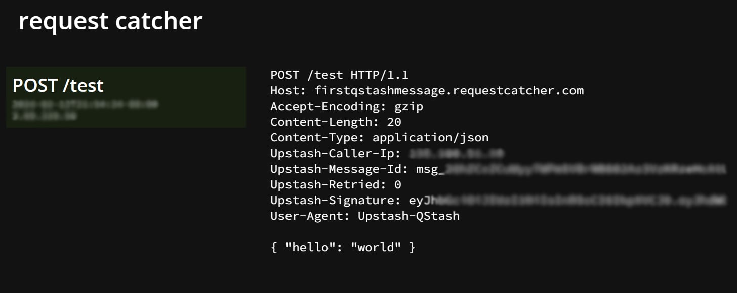 Request Catcher response for a QStash message