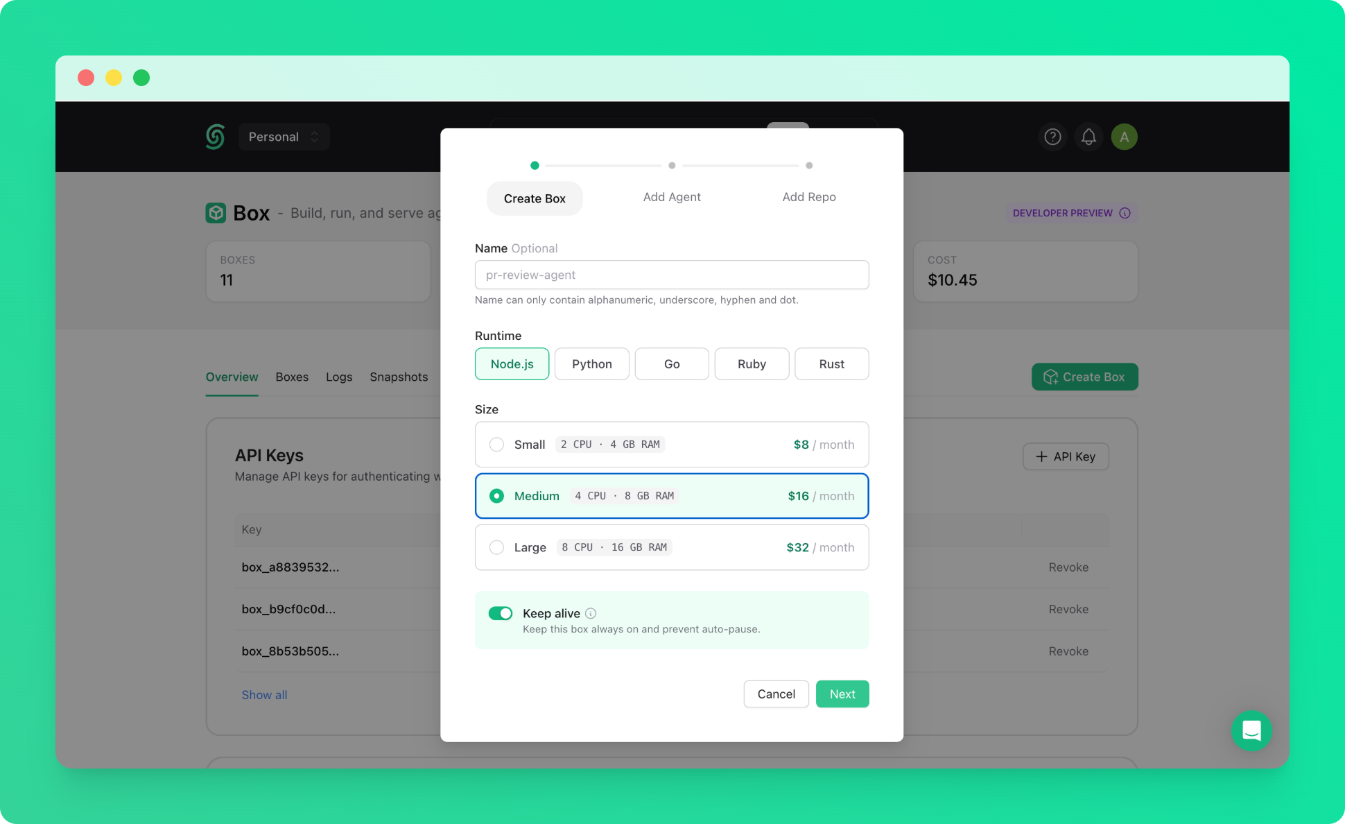 Create a Box for Hermes